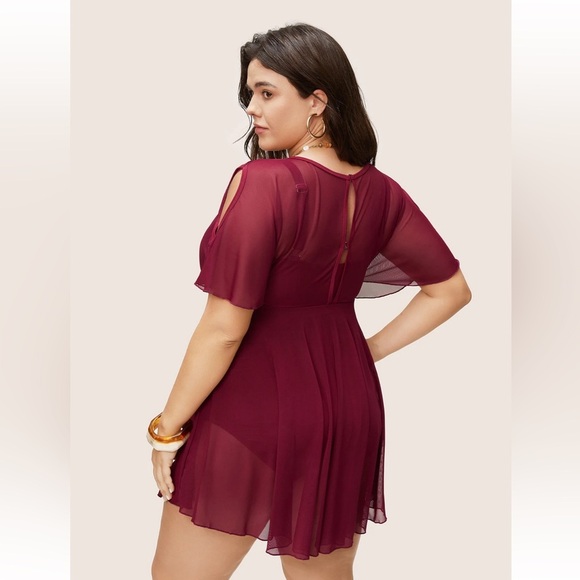BloomChic Plus Size 3XL Plain Flutter Sleeve Tiered Mesh Swim Dress us22-24 - Picture 2 of 9